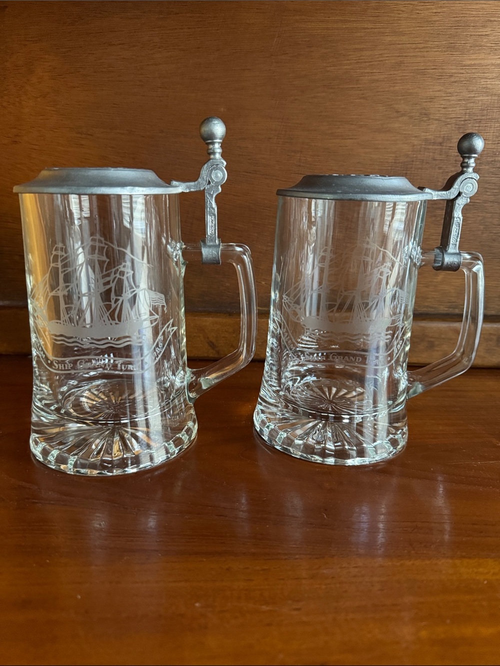 Set of 2 Game Day Mugs Pewter Lid Old Spice Ship Grand Turk 1786 German Men Gift